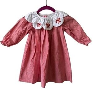 Cecil and Lou Girls Red Gingham Candy Cane Collar Dress 24M Holiday Christmas
